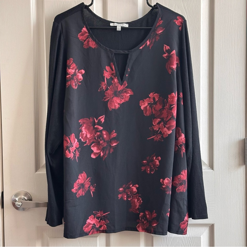 41 Hawthorn Stitch Fix Black Red Floral Long Sleeve Top Women’s Plus Size 3X